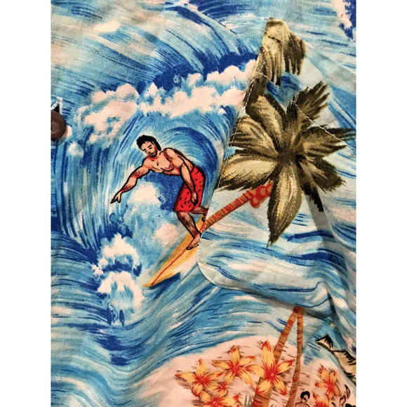 Vintage Pineapple Connection Hawaiian Shirt Mens Large Rayon Surfing Floral Blue - Picture 4 of 7